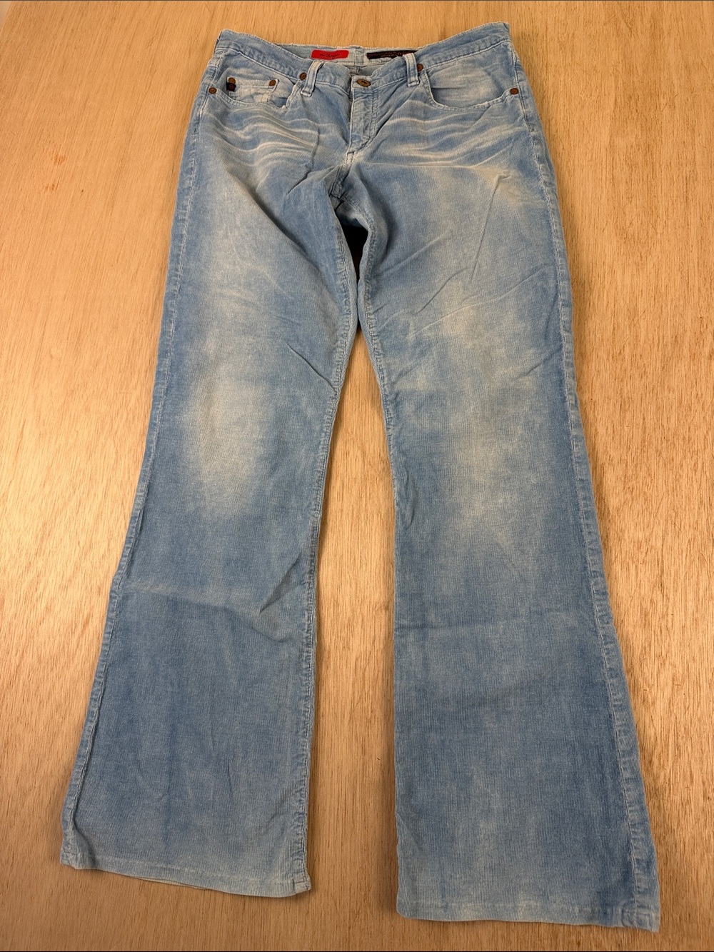 AG Adriano Goldschmied The Angel Distressed Corduroy Pants Light Blue Bootcut 31 - Picture 2 of 12